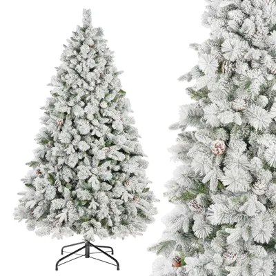 Produktbild von Vankel Weihnachtsbaum Künstlich mit Beleuchtung 210 cm, Beschneiter LED Tannenbaum mit Tannenzapfen, PE/PVC Weihnachtsdeko