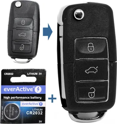 Produktbild von Auto Schlüssel Funk Fernbedienung 1x Gehäuse 3 Tasten Schwarz + 1x Rohling HA66 + 1x CR2032 Batterie kompatibel mit VW SEAT Skoda