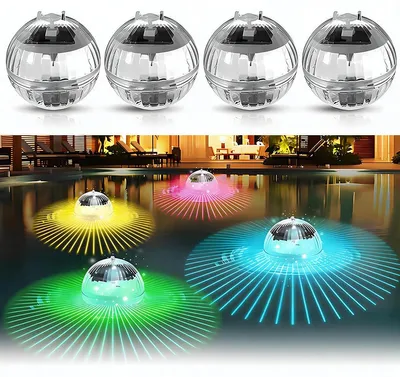 Produktbild von 4 Solar Schwimmleuchten für Pool – RGB 7 Farben, Schwimmkugeln Solarbeleuchtung, Ideal für Pool & Teich