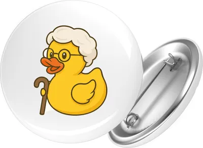 Produktbild von Huuraa Button Quietscheente Rente Comic Gummiente 25mm rund mit Sicherheitsnadel Ansteckbutton Geschenkidee