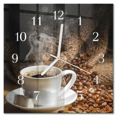Immagine prodotto di Orologio da parete Tulup Glasuhr, orologio da cucina, vetro vero, 30x30 cm, design moderno e decorativo, silenzioso, lancette bianche - Motivo: caffè