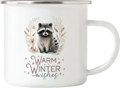 Produktbild von Warm winter wishes Emaille Tasse Weihnachten Dezember Advent Schnee Gemütlichkeit Grüße