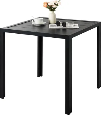 Zdjęcie produktu dla Stół ogrodowy Happyment - Stół do jadalni na zewnątrz - Prostokątny - Aluminium i WPC - 75x75x73 cm - Czarny