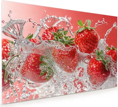 Produktbild von Küchenrückwand Spritzschutz Glas mit Motiv Erdbeerspritzer 40 x 40 cm
