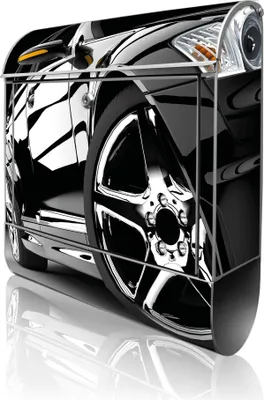 Produktbild von banjado Design Briefkasten Stahl silber mit Zeitungsfach pulverbeschichtet "Luxus Car" 38x46x12,5cm & 2 Schlüssel - Postkasten A4 Einwurf inkl. Montagematerial [BK 10177]