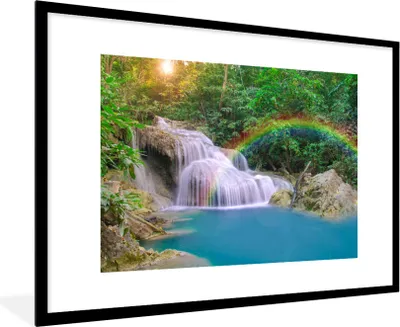 Produktbild von MuchoWow® Gerahmtes Poster Regenbogen - Sonne - Wasserfall - Natur 90x60 cm - Poster mit Schwarzem Bilderrahmen Wandposter Rahmen Foto Bilder - Wanddekoration - Fotos
