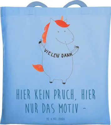 Produktbild von Mr. & Mrs. Panda schulterbeutel Einhorn Dankeschön - Sky Blue - Geschenk, Uni Tasche, dokumententasche, Danksagung, Stoffbeutel, Unicorn, Jutebeutel, Einhörner, Danke