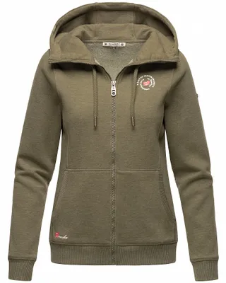 Produktbild von Marikoo Setsunaa Damen Hoodie Sweatjacke Kapuzenjacke Übergang Sweater Pullover Dusty Olive Melange Gr. 34 - XS