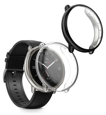 Produktbild von kwmobile 2x Silikon Hülle für Amazfit Active2 (A2437) Schutzhülle - Fullbody Display Cover Set aus Silikon - Transparent Schwarz