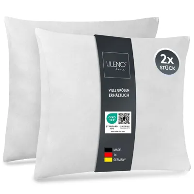 Produktbild von LILENO HOME 2er Set Kissenfüllung 45x45 cm - 40°C waschbares Innenkissen geeignet für Allergiker - Polyester Kisseninlet als Couchkissen, Sofa Kissen, Cocktailkissen und Kopfkissen