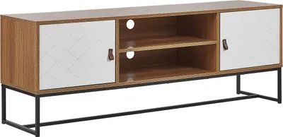 Obrázok produktu pre BELIANI TV skrinka svetlé drevo biela MDF kov 55 x 150 x 40 cm TV stolík 2 police 2 skrinky úložný priestor moderný štýl obývačka