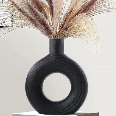Productafbeelding van Famanu Keramische vaas, modern decoratief - zwart, 23x20x6,5 cm