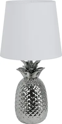 Produktbild von Näve Leuchten Tischleuchte Ananas mit E14 Tischleuchte Ananas mit E14 Tischleuchten - Keramik-Tischleuchte "ANANAS" weiß / chrom, Tischlampe im Klassik Stil, aus Keramik in chrome, 45 cm hoch, Ø 23 cm, E14-Fassung – Schnurschalter