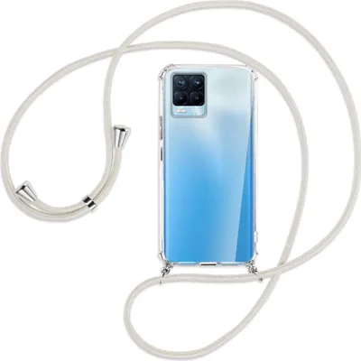 Produktbild von Handykette Backcover-Schutzhülle mit Band (Metall silberfarben) für Realme 8, Realme 8 Pro (6.4) - broken white