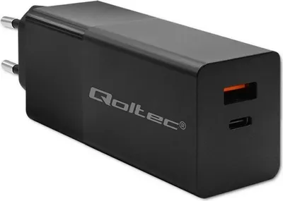 Produktbild von Qoltec 52382 GaN POWER PRO Ladegerät | 1xUSB Typ C | 1xUSB A | 100W | 5-20V | 1 5-5A | PD | Schwarz