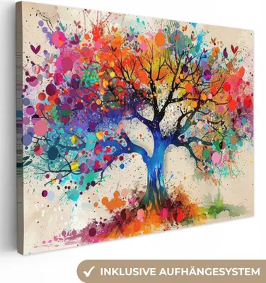Produktbild von MuchoWow® - Leinwandbilder - Baum des Lebens - Natur - Farbenfroh - Baum, Wandbild, Wanddeko Bilder Wohnzimmer, 80x60cm