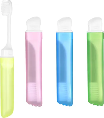 Produktbild von 4 Stück Reise Zahnbürsten, Klappbare Zahnbürste, Reisezahnbürste Faltbare, Tragbare Weiche Zahnbürste, Borstenbürsten für Erwachsene Kinder, Reisen Camping Schule