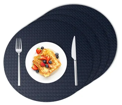 Runde Lederplacemats 38 cm, Set von 4, blau, rutschfest, waschbar