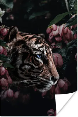 Produktbild von MuchoWow® Poster Tiger - Rosa - Blumen 120x180 cm - Kunstposter