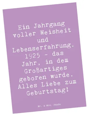 Produktbild von Mr. & Mrs. Panda Postkarte Spruch 1925 Geburtstag - Lavendeltraum - Geschenk, Erinnerungen, Postkarten, Weisheit und Lebenserfahrung, Glückwunsch, Alter, Grußkarte