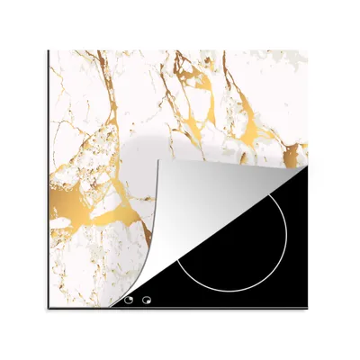 Produktbild von KitchenYeah© Herdabdeckplatte Marmor - Gold - Weiß - Chic , 78x78cm, Küche Deko, Glaskeramikkochfeld Herdabdeckung, Abdeckplatte fùr Kochfeld