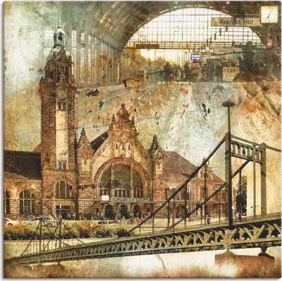 Produktbild von ARTland Leinwandbild Krefeld Skyline Abstrakte Collage Größe: 30x30 cm