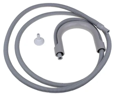 A set of dryer condensate drain hoses and a connector, laid out on a white background.