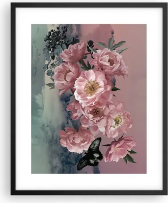 Produktbild von Gerahmtes Poster - Schwarzer Rahmen - Blumen Schmetterling Wolken - 40x50 cm - Wand Bild - Wanddeko - Wandbilder - Kunstposter - Wandposter - Bilderrahmen - Bilder - Kunstdruck - P2BPA40x50-4881