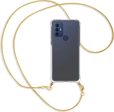 Produktbild von Handykette Backcover-Schutzhülle mit Band (Metall goldfarben) für TCL 30 SE, TCL 305, TCL 306 - goldfarbene Kette Snake
