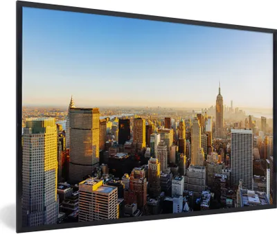 Produktbild von MuchoWow® Gerahmtes Poster New York - Sonne - Skyline 90x60 cm - Poster mit Schwarzem Bilderrahmen Wandposter Rahmen Foto Bilder - Fotorahmen - Foto-Plakat