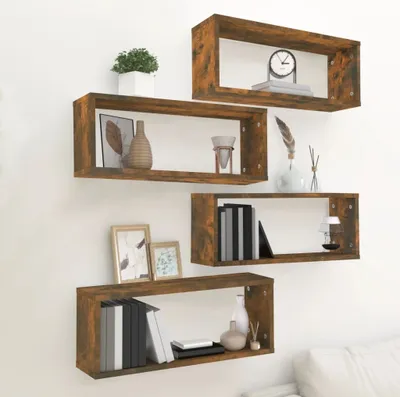 Obrázek produktu pro The Living Store Police Cube 4 ks. Kouřový dub 60x15x23 cm Materiál na bázi dřeva