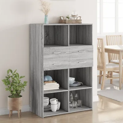 Produktbild von (NEU 2026) Highboard/Anrichte, Grau Sonoma 80x42,5x124 cm - Holzwerkstoff - Kommoden - 42.4 kg