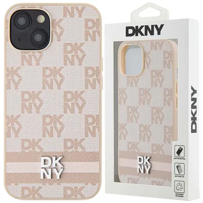 Produktbild von DKNY, Elegante Hülle für iPhone 15 Checkered Pattern and Stripe, Rosa