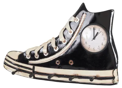 Wandkapstok, 5 Haken, mit Uhr, schwarz, Metall, 50x31x6 cm