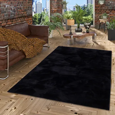 Produktbild von Luxus Super Soft Fellteppich Pearl Schwarz, Größe:80x150 cm