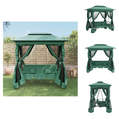 Produktbild von vidaXL Gartenpavillon mit Hollywoodschaukel Grün Stoff & Stahl -  Hollywoodschaukeln