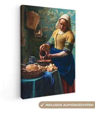 Produktbild von MuchoWow® - Leinwandbilder - Milchmädchen - Mandelblüte - Van Gogh - Vermeer - Gemälde - Alte Meister, Wandbild, Wanddeko Bilder Wohnzimmer, 60x90 cm