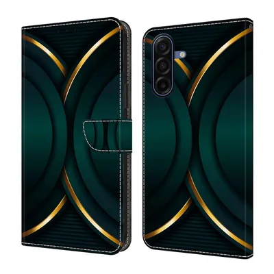 Produktbild von CLM-Tech Handyhülle kompatibel mit Samsung Galaxy A27 5G Hülle - Tasche aus Kunstleder - Klapphülle mit Ständer und Kartenfächern - Schutzhülle Wallet Case Cover goldener Rand Kontur