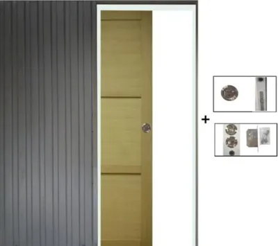 Image de Porte Coulissante bois Ayous 3 Panneaux H204 x L73 + Systeme a Galandage (sans kit finition, serrure)