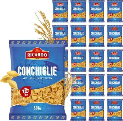Produktbild von RICARDO Pasta Muschelnudeln Conchiglie 20 x 500g Teigwaren Vorteilspack Schalennudeln Italienische Nudeln