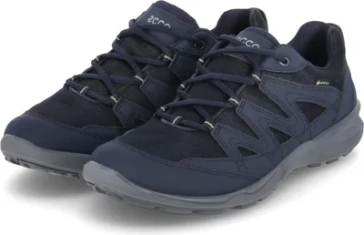 A pair of blue and gray Ecco Terracruise II men's hiking shoes are shown from a slightly elevated side angle against a white background.