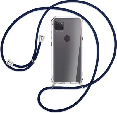 Produktbild von Handykette Backcover-Schutzhülle mit Band (Metall silberfarben) für Motorola Moto G 5G - dunkelblau