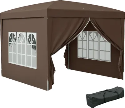Image de Outsunny Pavillon env.3x3m, hydrofuge stable résistant à l'hiver Pop-up Pavillon pliable, protection UV 50+, Tente de réception pliable avec 4 parties latérales Sac Pavillon de jardin pour camping jardin, café