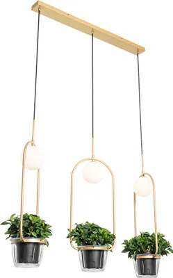 Produktbild von QAZQA - Art Deco Art-Deco-Hängelampe I Pendellampe I Pendelleuchte Gold I Messing mit weißem Glas 3-flammig Lichter - Isabella I Wohnzimmer I Schlafzimmer - Stahl Länglich - LED geeignet G9