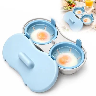 Produktbild von Eierkocher mikrowelle für die Mikrowelle, 2er Egg poacher mit abnehmbarem Einsatz, Mikrowellen Eierkocher aus PP, leicht zu reinigen und platzsparend