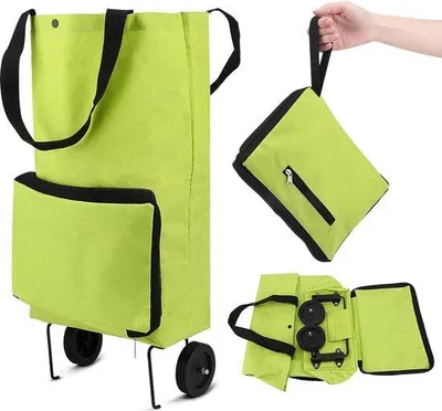 Image de Chariot de courses pliable Unyqoos® avec 2 roues en caoutchouc – Sac de courses en Oxford 600D, réutilisable, dimensions 41 x 14 x 48 cm, se replie à 29 x 19 cm