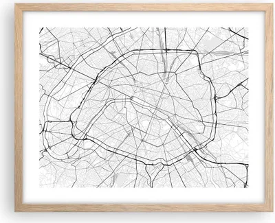 Produktbild von Gerahmtes Poster - Rahmen in heller Eiche - Stadt Karte Paris - 50x40 cm - Wand Bild - Wanddeko - Wandbilder - Kunstposter - Wandposter - Bilderrahmen - Bilder - Kunstdruck - P2NAA50x40-4868