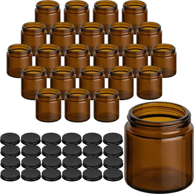 Produktbild von gouveo 24er Set Cremetiegel 120 ml aus Braunglas mit Schraub-Deckel schwarz-matt - Leere Cremedose zum Nachfüllen mit Kosmetik, Lotion oder Gewürze
