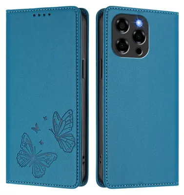 Produktbild von Lederhülle für Doogee Note 58 /Note 58 Pro, Schmetterling Prägung Leder Brieftasche Schutzhülle mit Ständer Blau