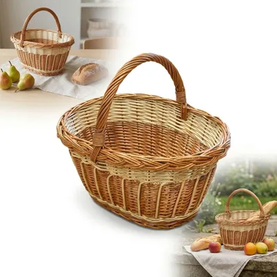 Immagine prodotto di CESTINO DI VIMINI ovale bicolore con manico per la SPESA, PICNIC, FUNGHI, 39 cm